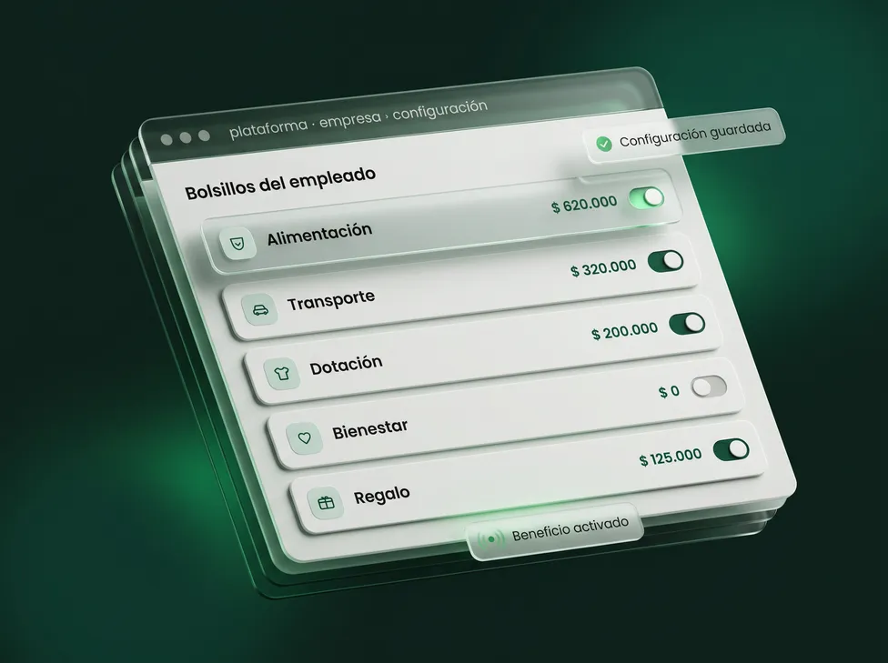 Pantalla de configuración de bolsillos por empleado